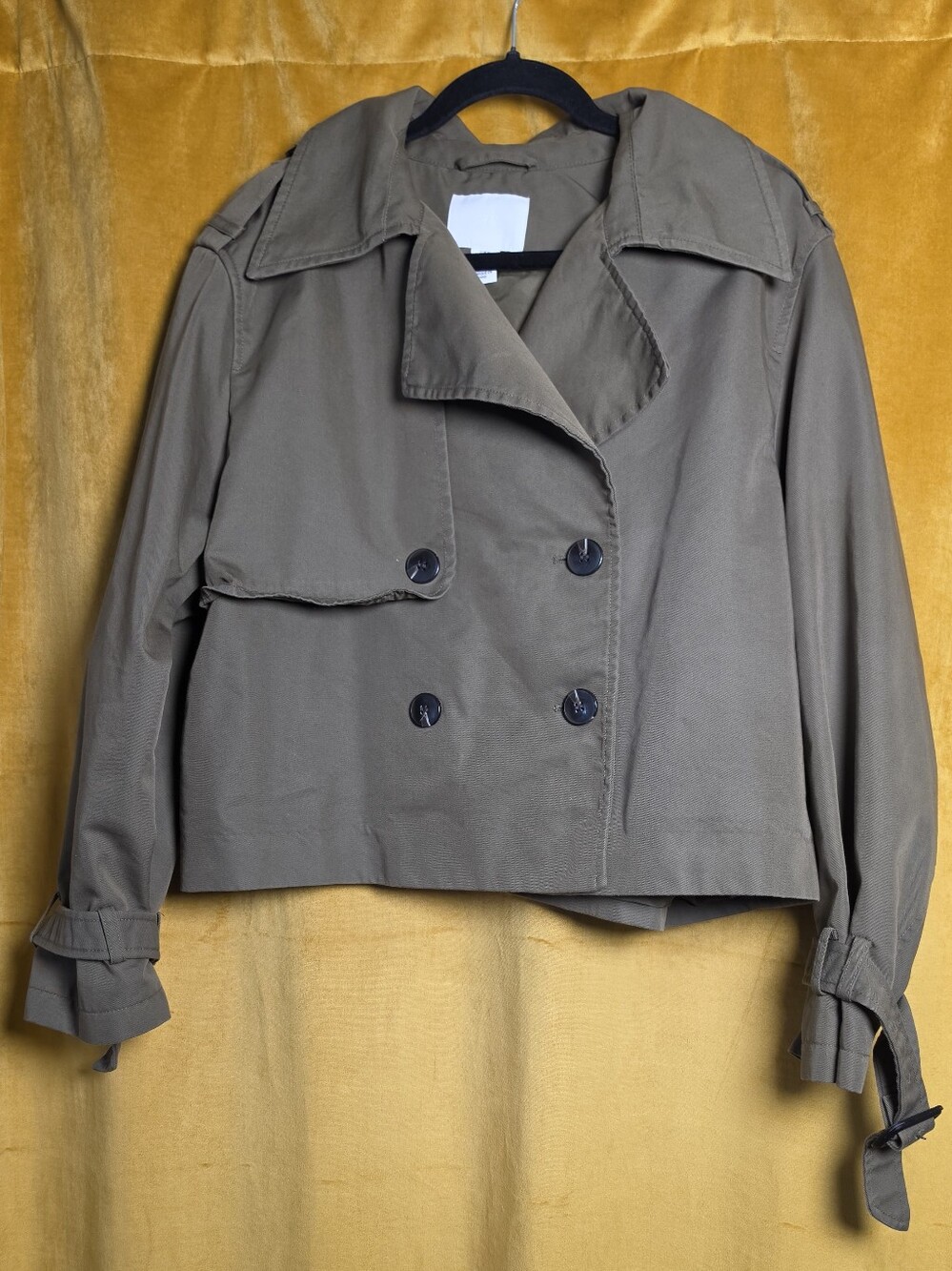 H&M Olive Cropped Double-Breasted Trench Jacket